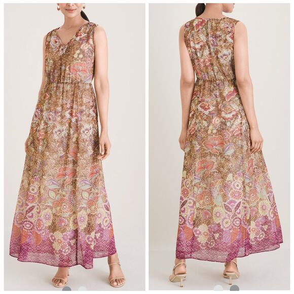 Chico's Size 2.5 Printed Drama Chiffon Maxi Dress Women’s Size Large/14 NEW - Picture 1 of 13